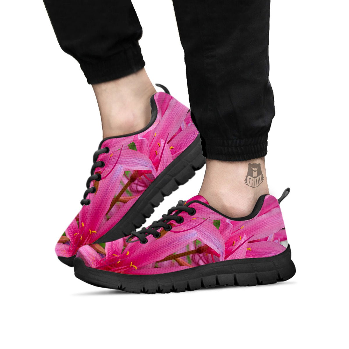 Japanese Amaryllis Purple And Pink Print Black Sneaker-grizzshop