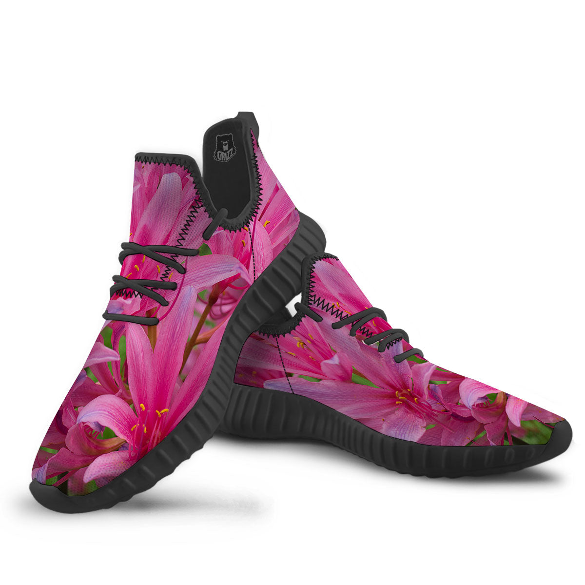 Japanese Amaryllis Purple And Pink Print Black Walking Shoes-grizzshop