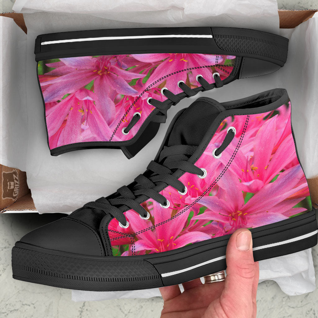 Japanese Amaryllis Purple And Pink Print High Top Shoes-grizzshop