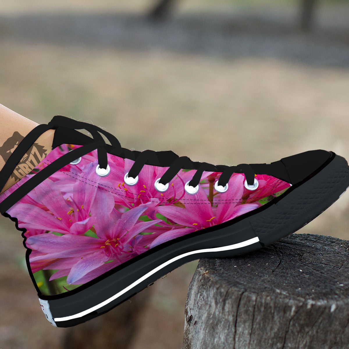 Japanese Amaryllis Purple And Pink Print High Top Shoes-grizzshop