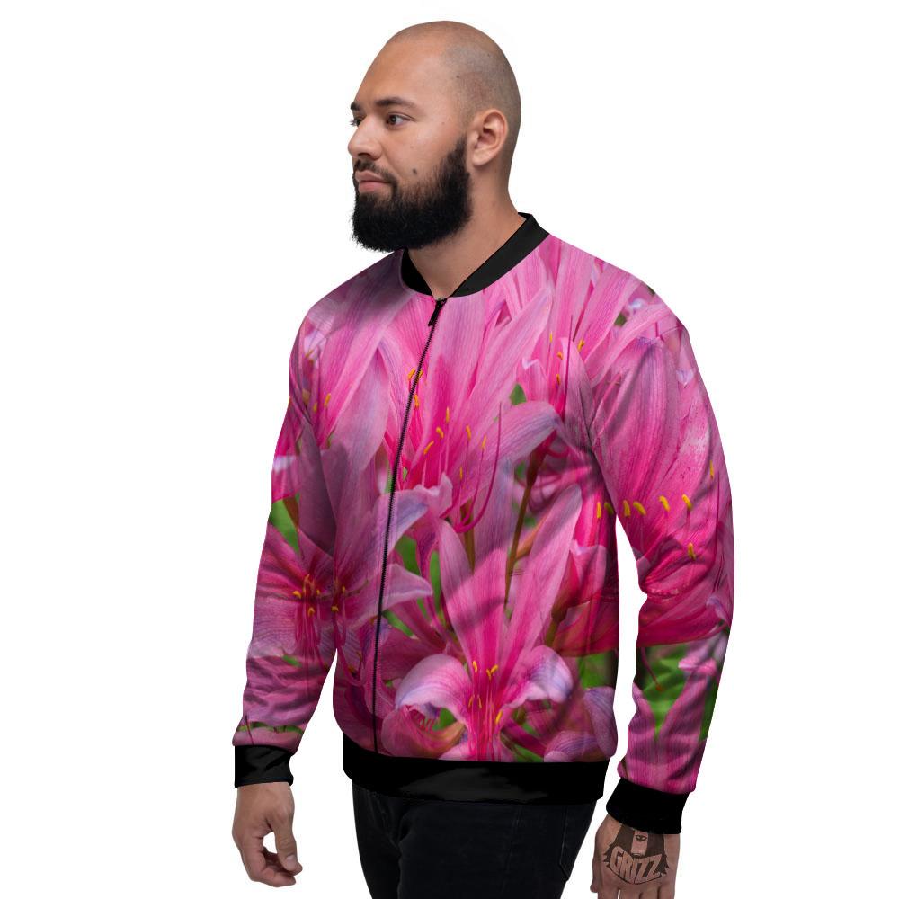Japanese Amaryllis Purple And Pink Print Men's Bomber Jacket-grizzshop