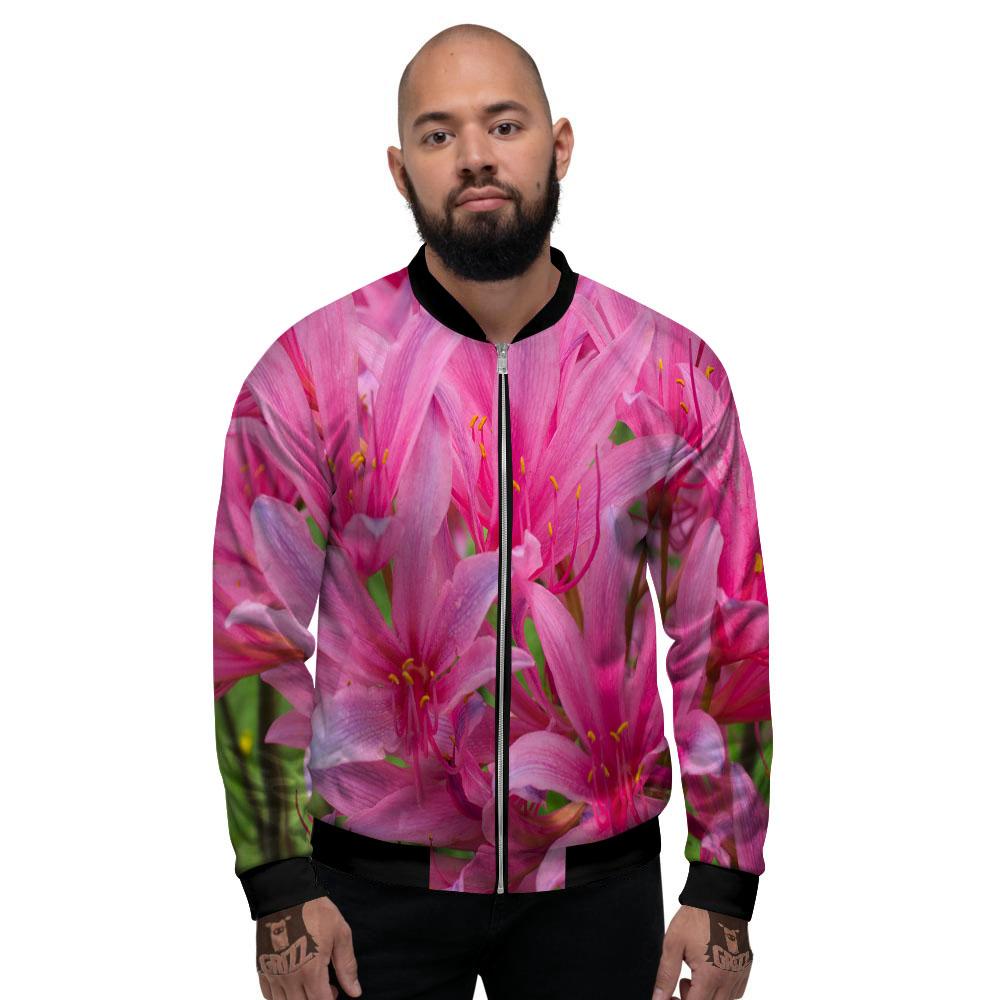 Japanese Amaryllis Purple And Pink Print Men's Bomber Jacket-grizzshop