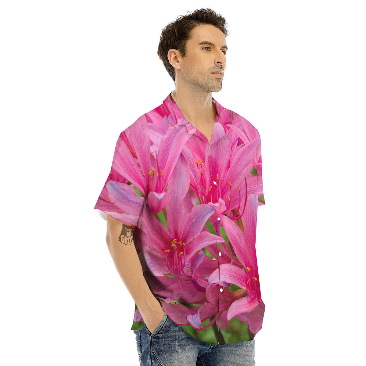 Japanese Amaryllis Purple And Pink Print Men's Hawaiian Shirt-grizzshop