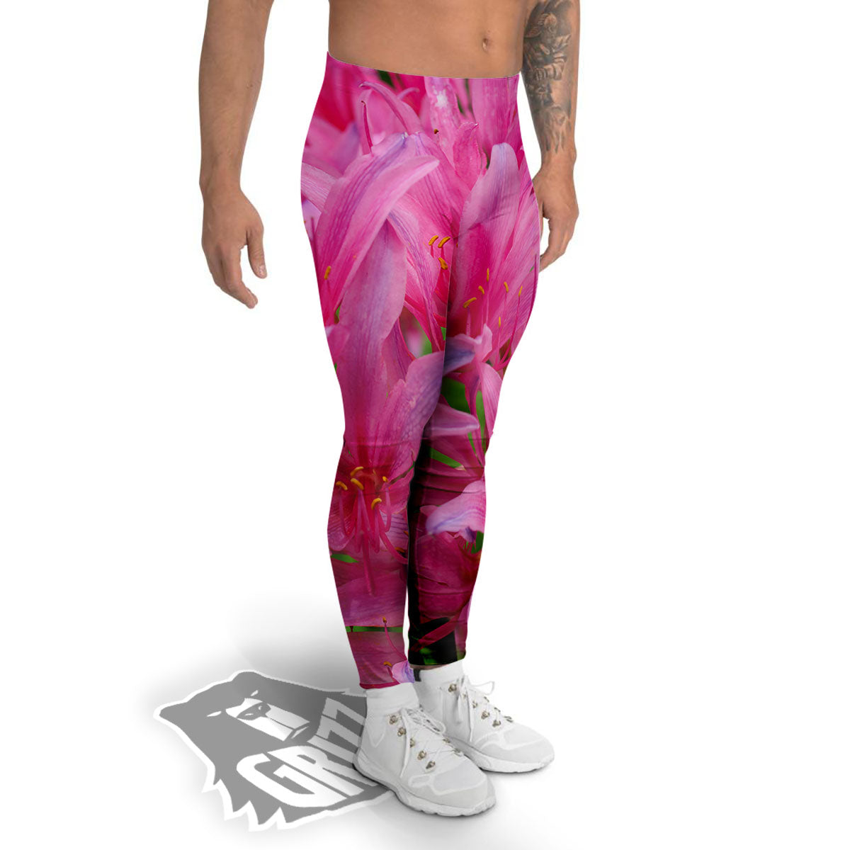 Japanese Amaryllis Purple And Pink Print Men's Leggings-grizzshop