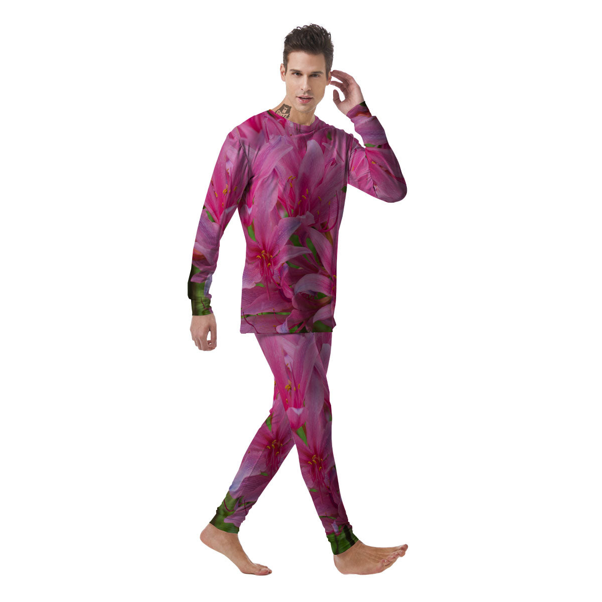 Japanese Amaryllis Purple And Pink Print Men's Pajamas-grizzshop