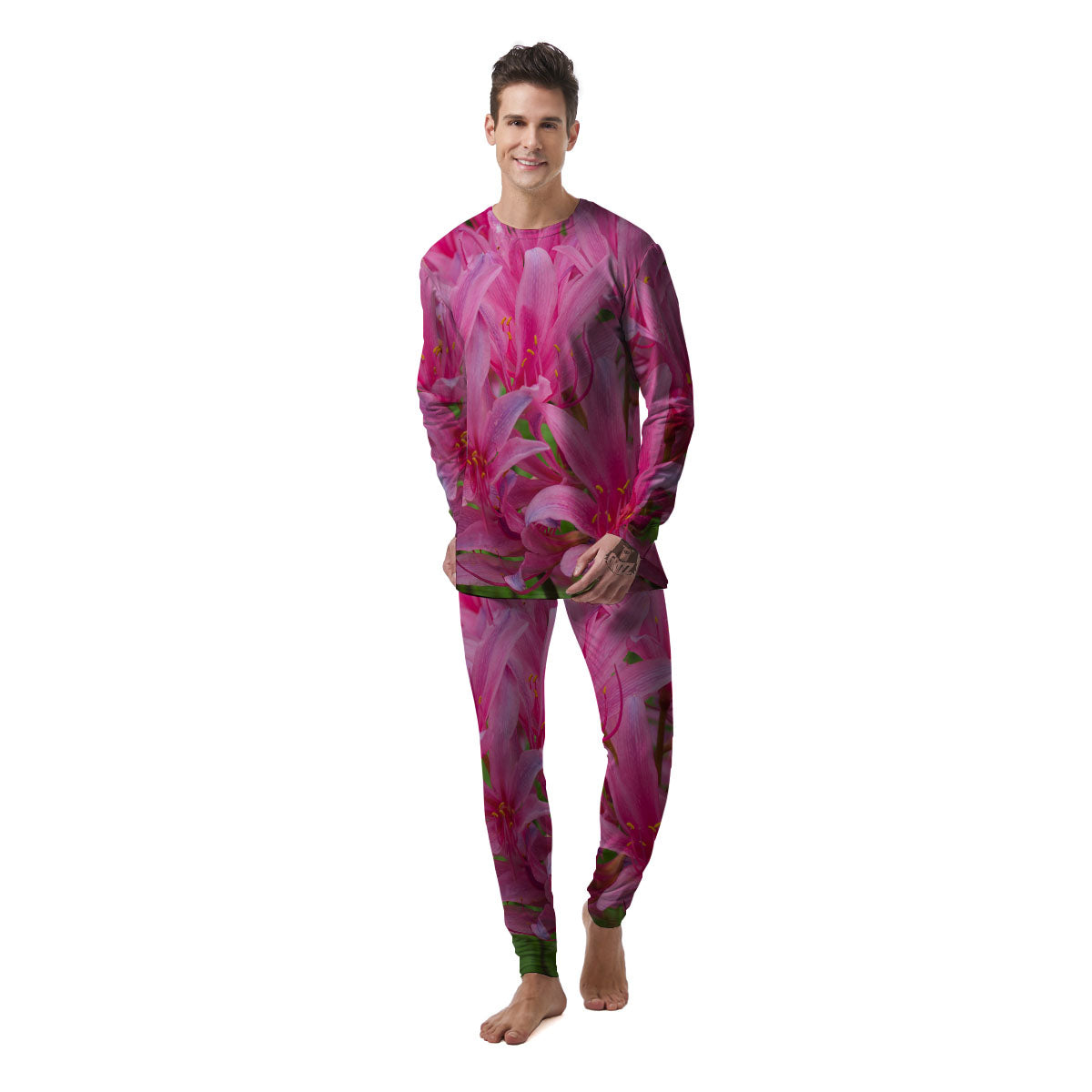 Japanese Amaryllis Purple And Pink Print Men's Pajamas-grizzshop