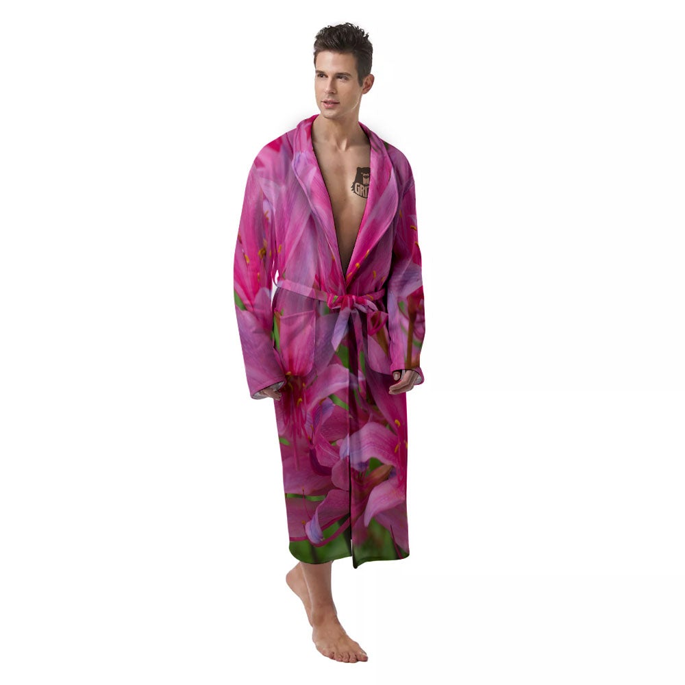 Japanese Amaryllis Purple And Pink Print Men's Robe-grizzshop