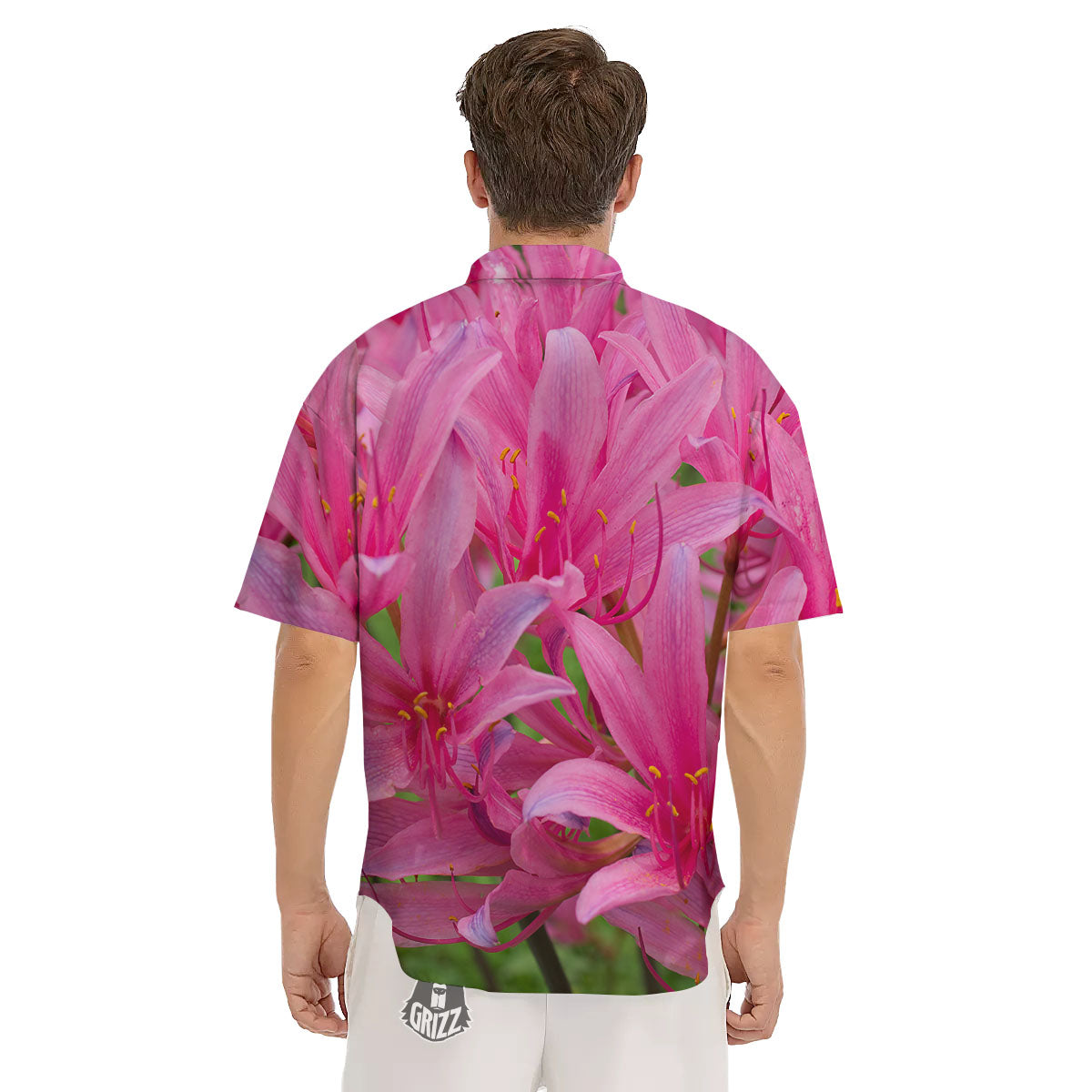 Japanese Amaryllis Purple And Pink Print Men's Short Sleeve Shirts-grizzshop