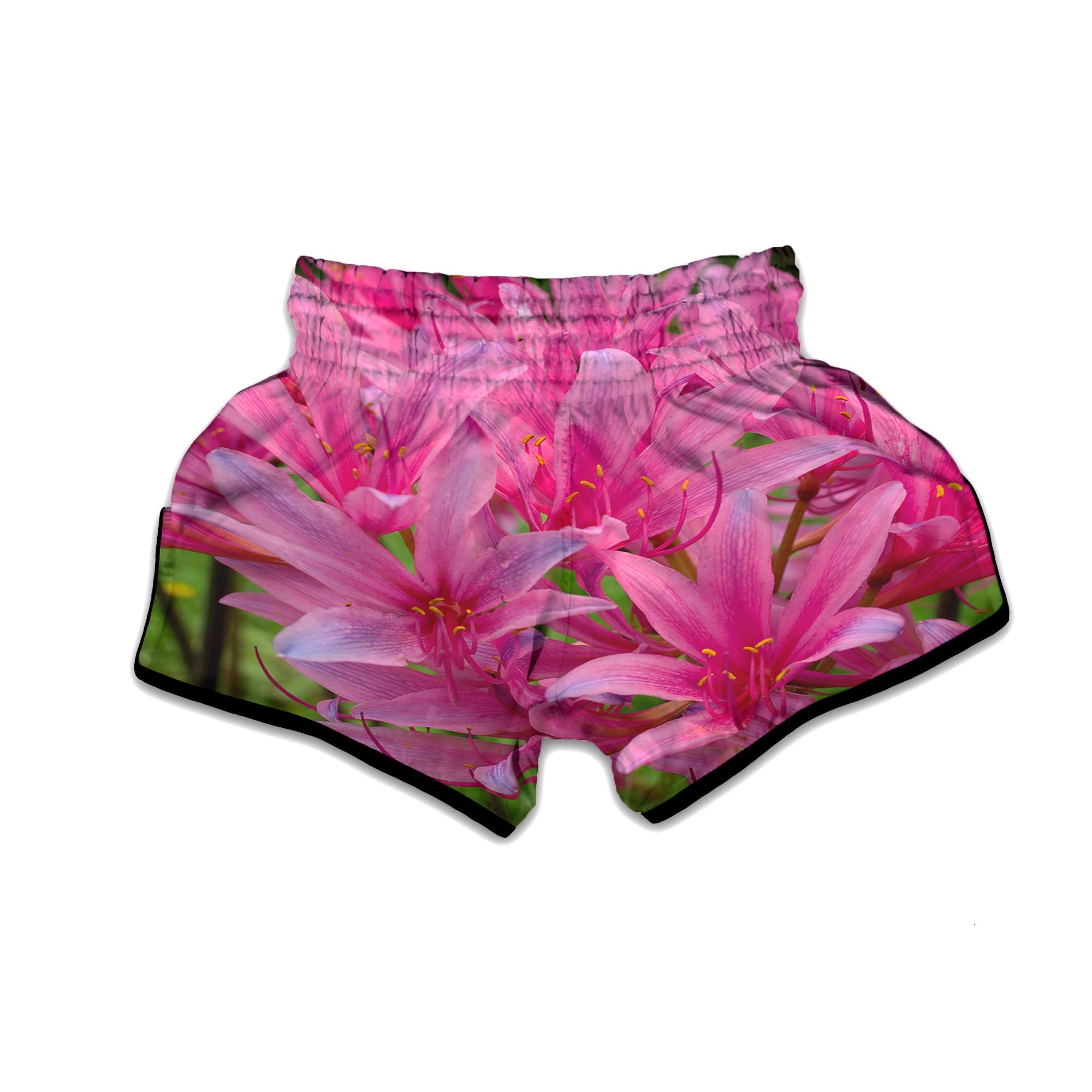 Japanese Amaryllis Purple And Pink Print Muay Thai Boxing Shorts-grizzshop
