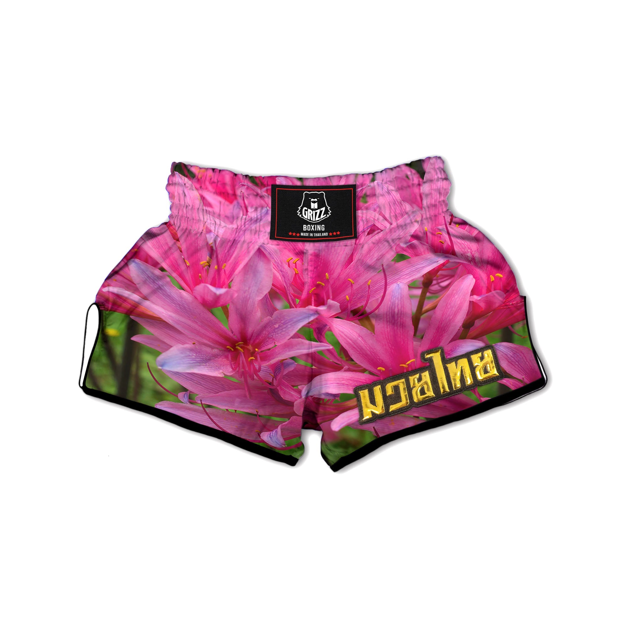 Japanese Amaryllis Purple And Pink Print Muay Thai Boxing Shorts-grizzshop