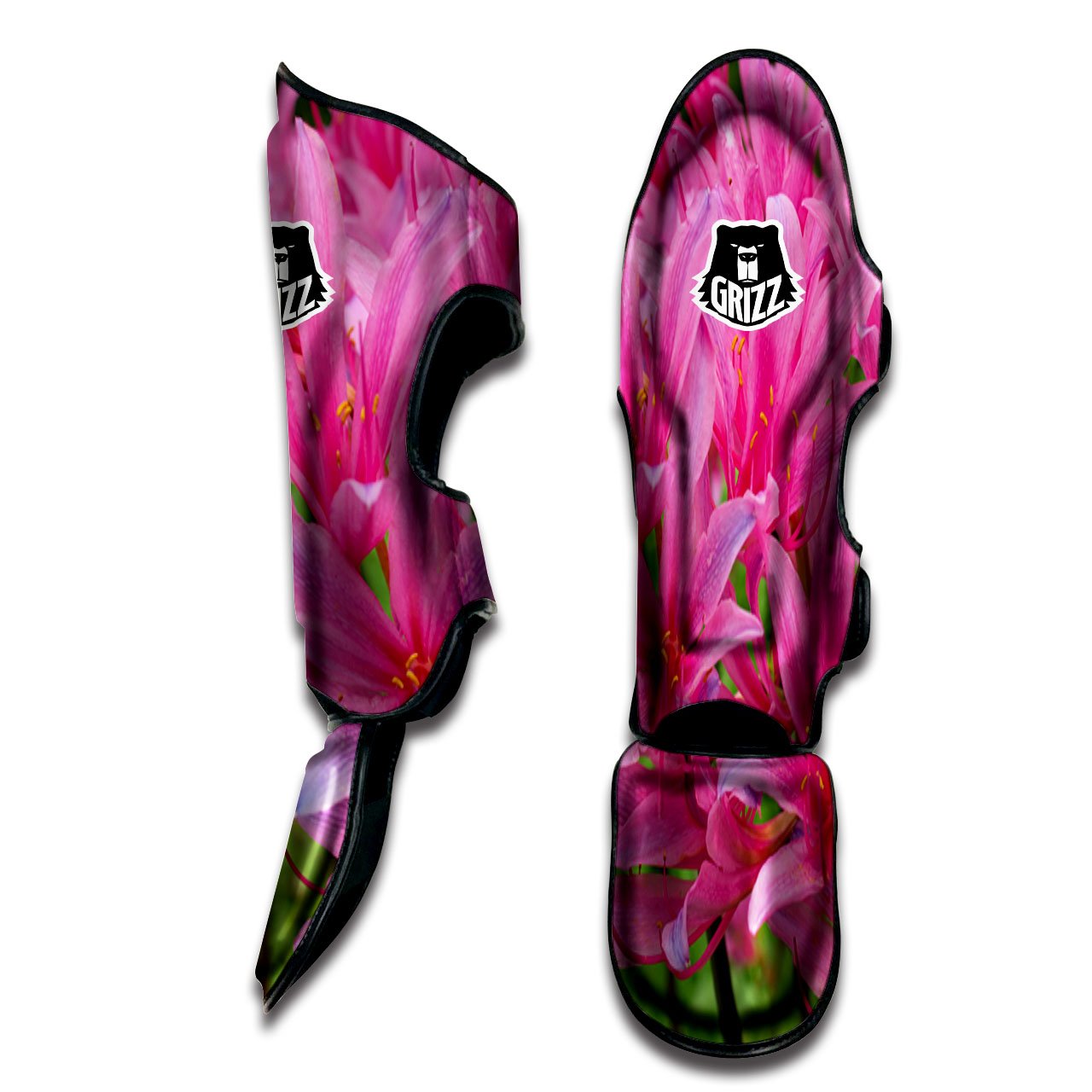 Japanese Amaryllis Purple And Pink Print Muay Thai Shin Guards-grizzshop