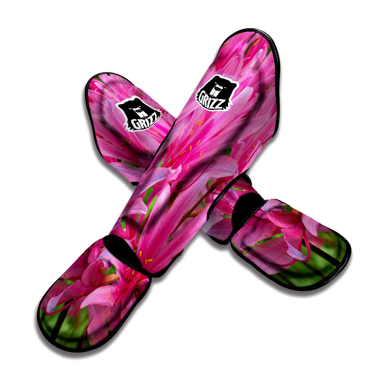 Japanese Amaryllis Purple And Pink Print Muay Thai Shin Guards-grizzshop