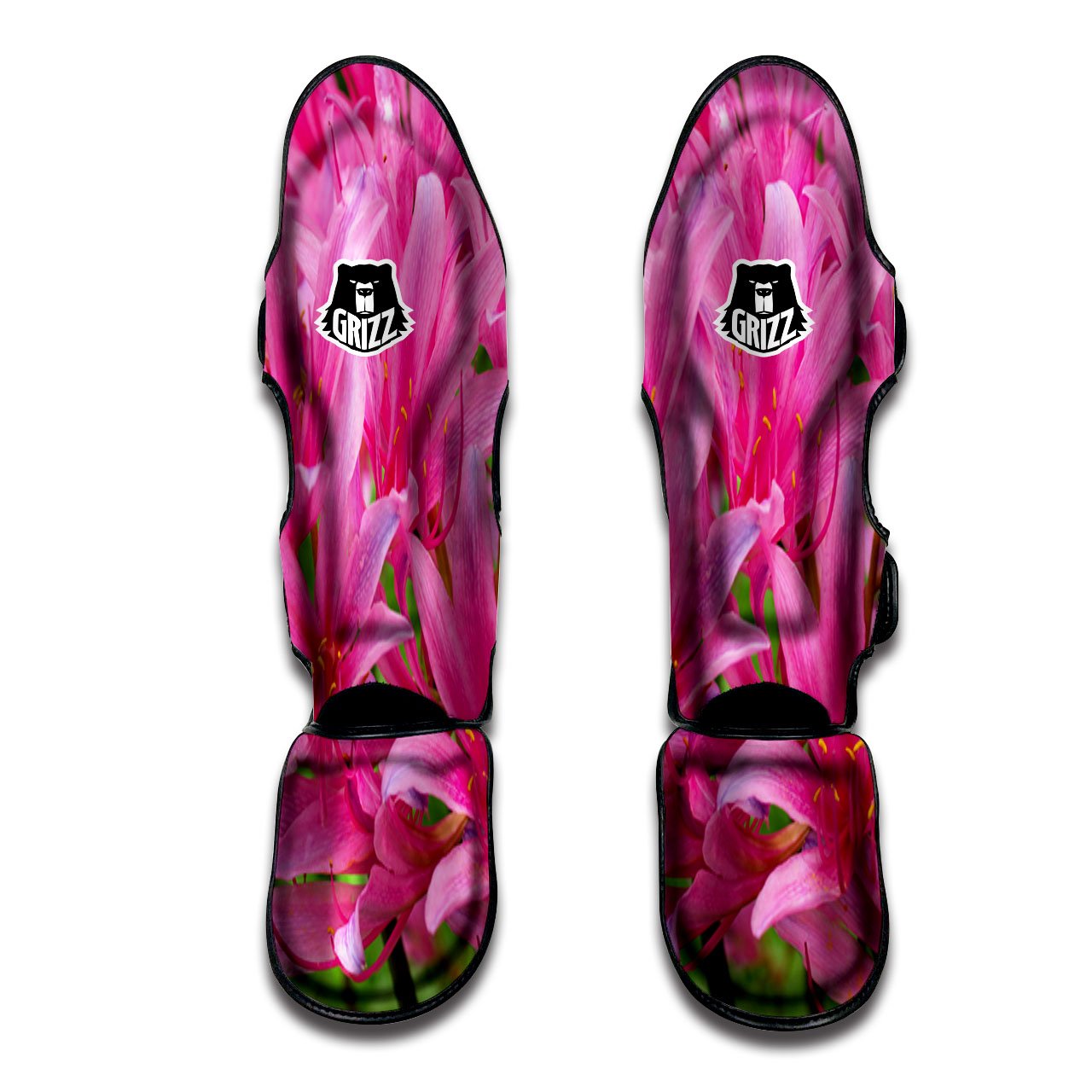 Japanese Amaryllis Purple And Pink Print Muay Thai Shin Guards-grizzshop
