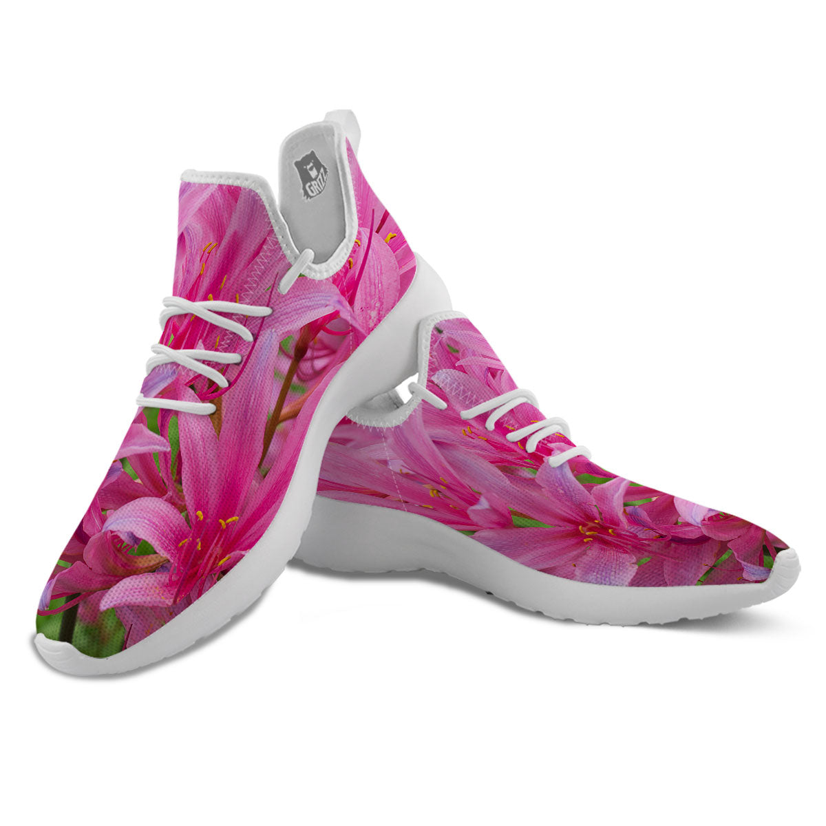 Japanese Amaryllis Purple And Pink Print White Athletic Shoes-grizzshop