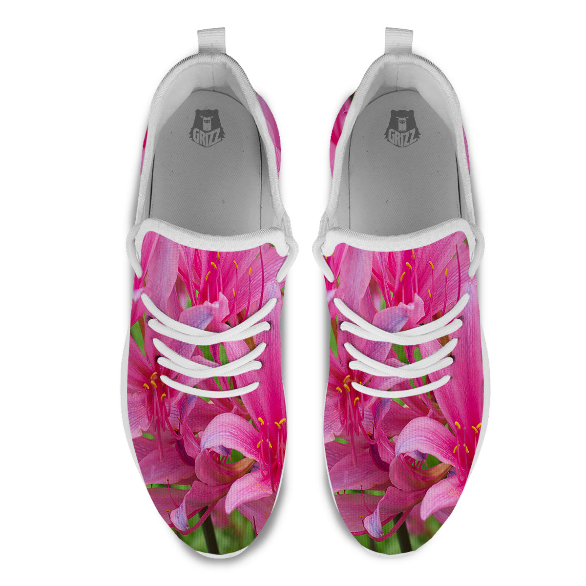 Japanese Amaryllis Purple And Pink Print White Athletic Shoes-grizzshop