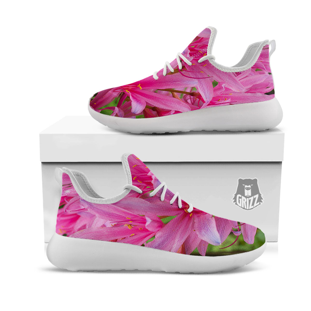 Japanese Amaryllis Purple And Pink Print White Athletic Shoes-grizzshop