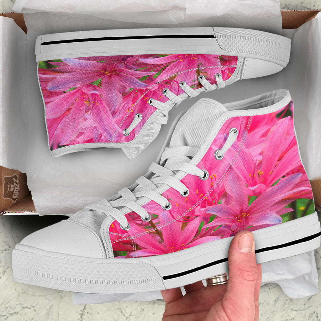 Japanese Amaryllis Purple And Pink Print White High Top Shoes-grizzshop
