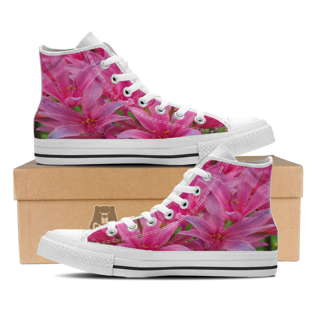 Japanese Amaryllis Purple And Pink Print White High Top Shoes-grizzshop