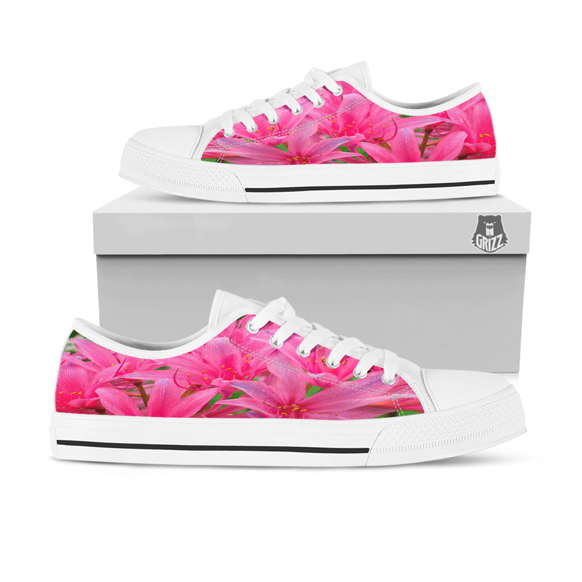Japanese Amaryllis Purple And Pink Print White Low Top Shoes-grizzshop