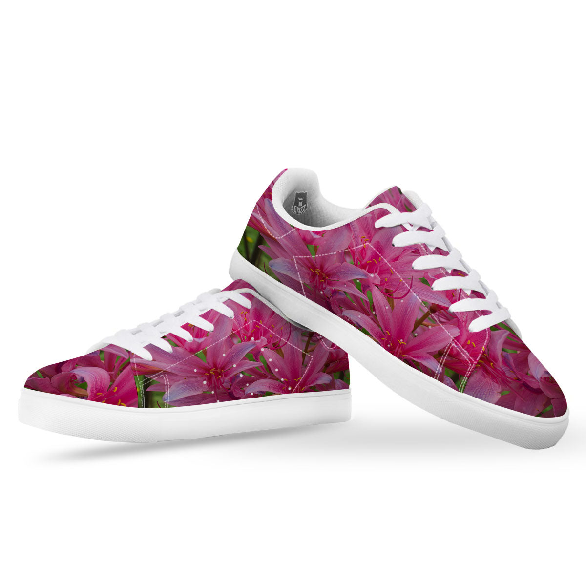 Japanese Amaryllis Purple And Pink Print White Low Top Sneakers-grizzshop