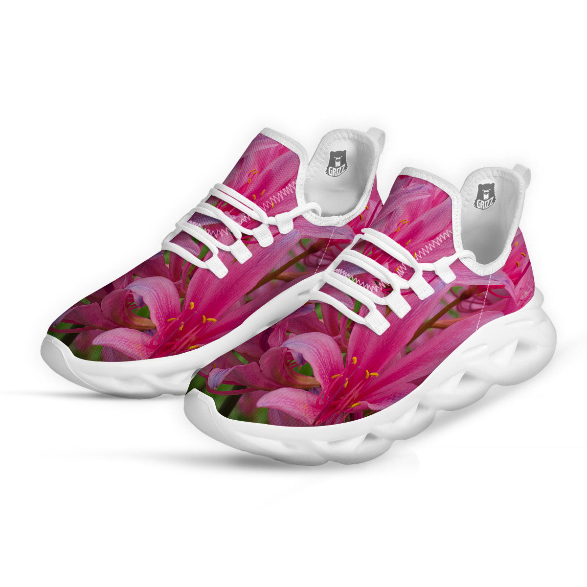 Japanese Amaryllis Purple And Pink Print White Running Shoes-grizzshop