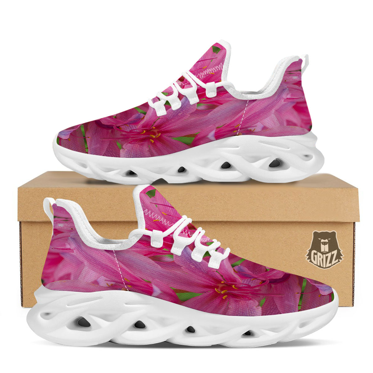 Japanese Amaryllis Purple And Pink Print White Running Shoes-grizzshop