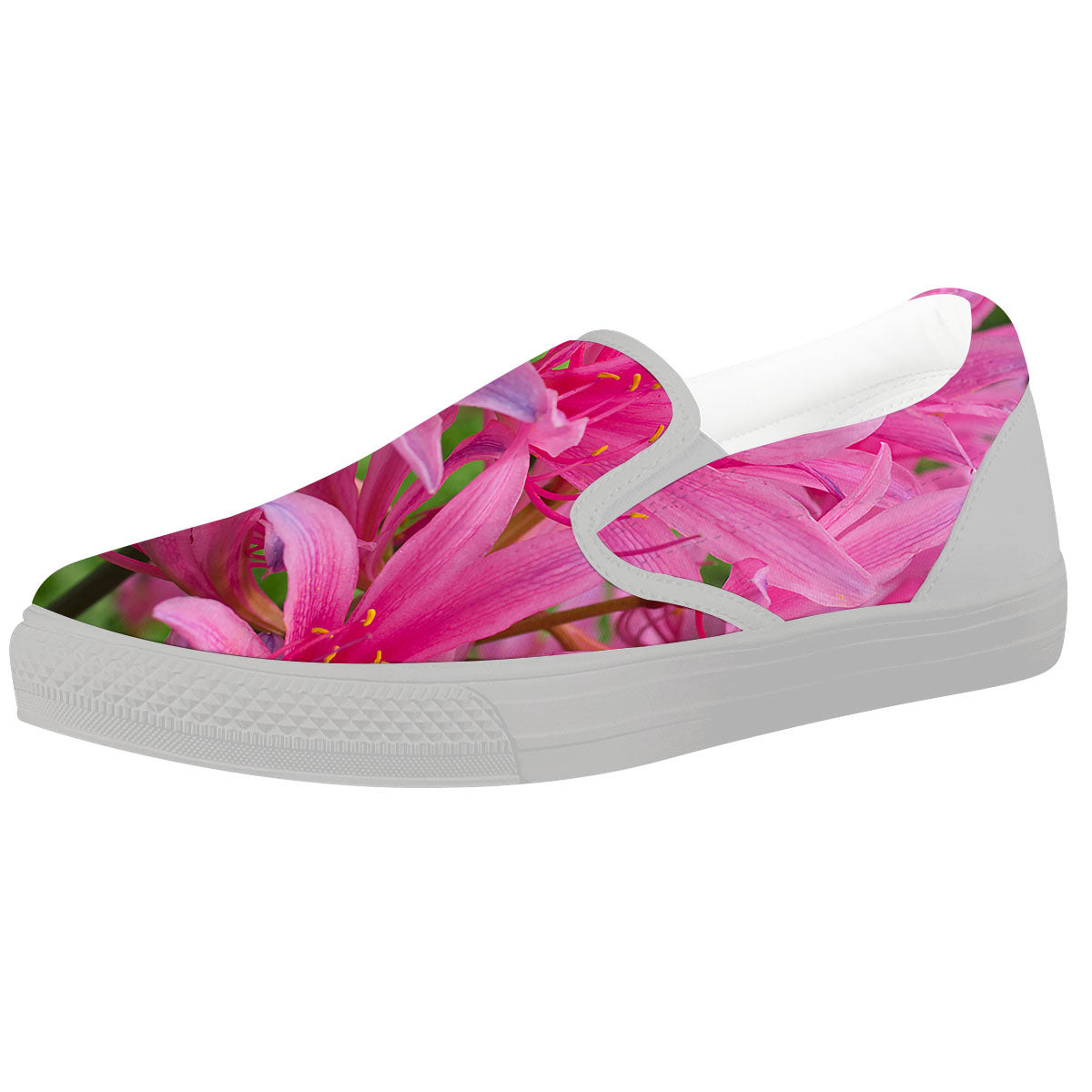 Japanese Amaryllis Purple And Pink Print White Slip On Shoes-grizzshop
