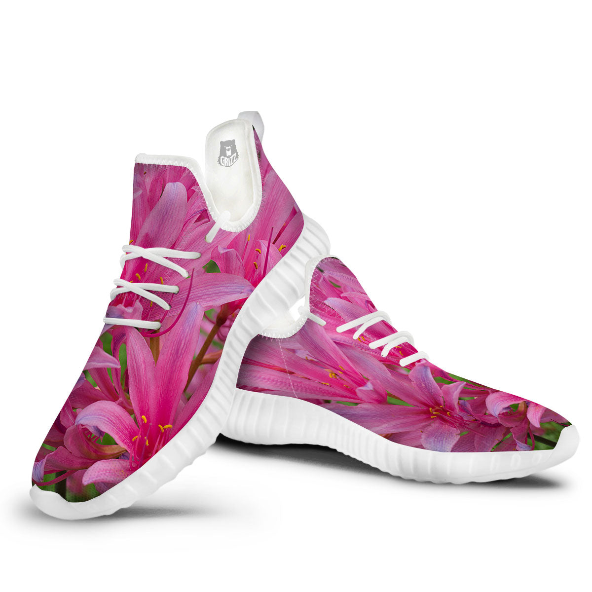 Japanese Amaryllis Purple And Pink Print White Walking Shoes-grizzshop