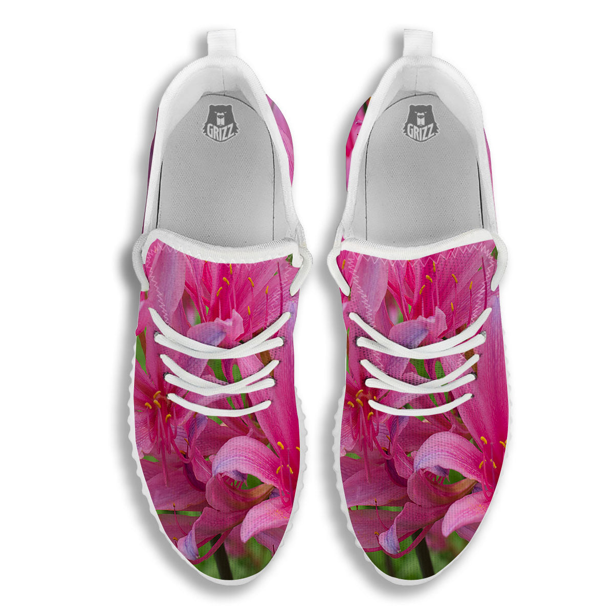 Japanese Amaryllis Purple And Pink Print White Walking Shoes-grizzshop