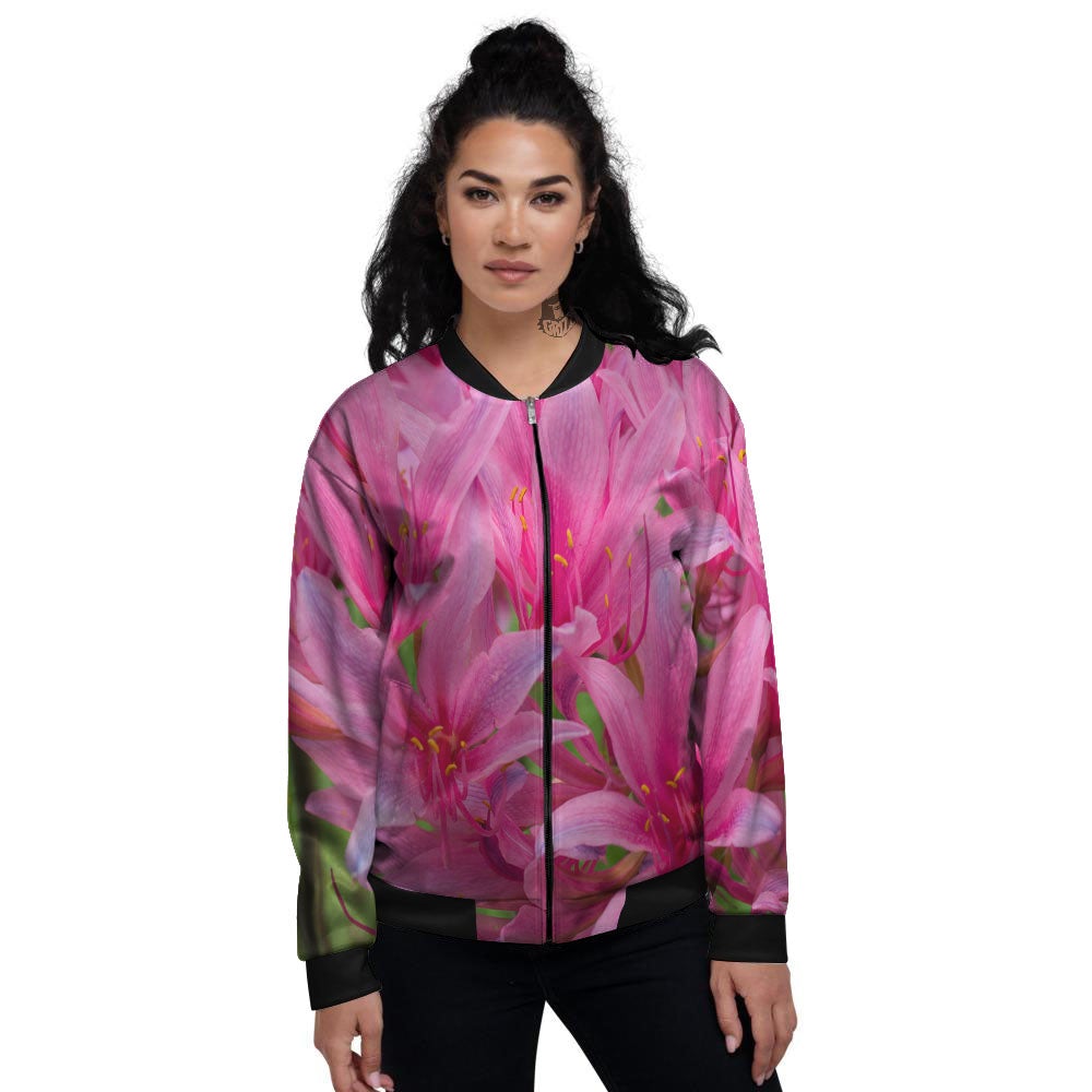 Japanese Amaryllis Purple And Pink Print Women's Bomber Jacket-grizzshop
