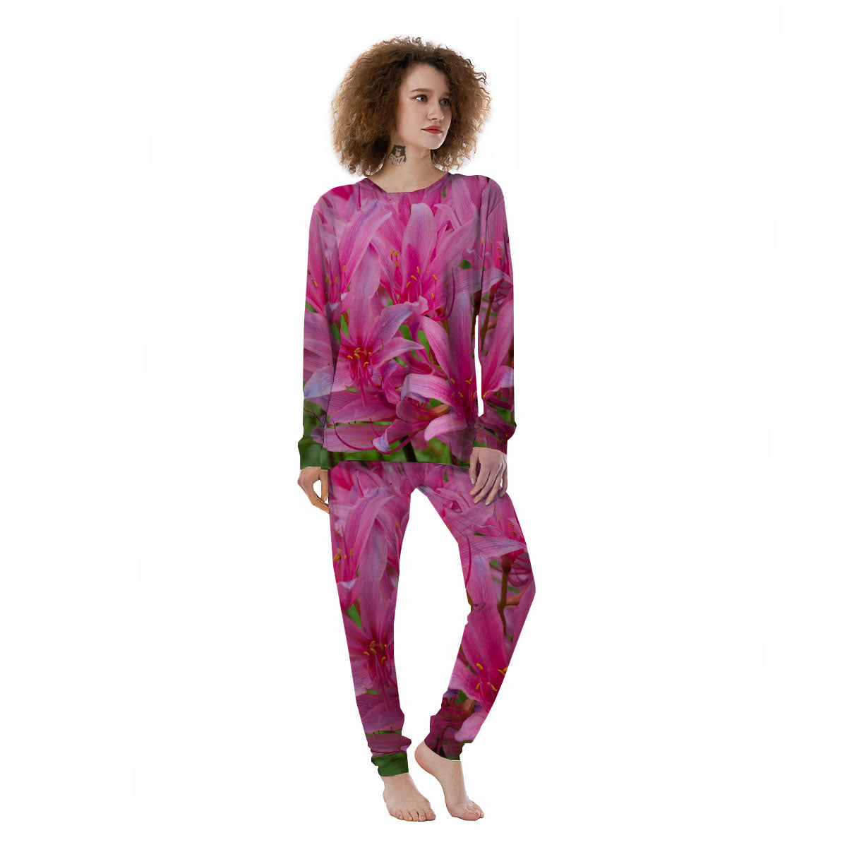 Japanese Amaryllis Purple And Pink Print Women's Pajamas-grizzshop