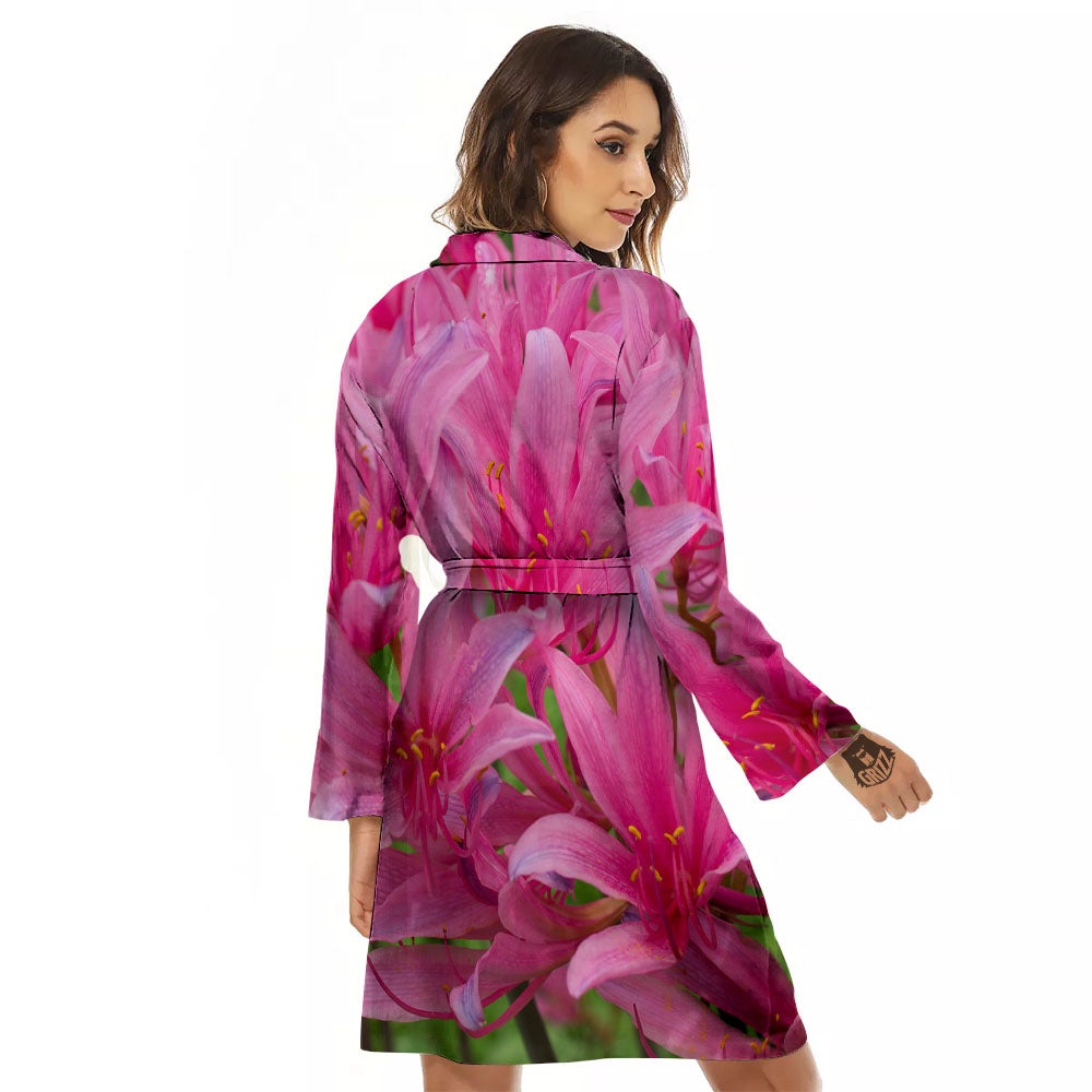 Japanese Amaryllis Purple And Pink Print Women's Robe-grizzshop
