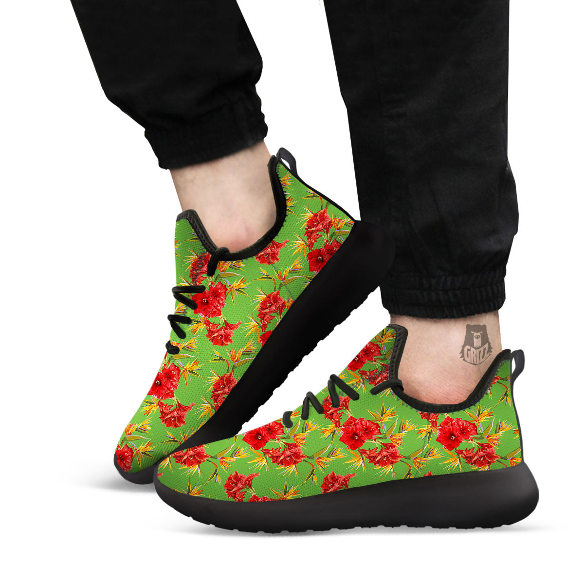 Japanese Amaryllis Yellow And Red Print Pattern Black Athletic Shoes-grizzshop