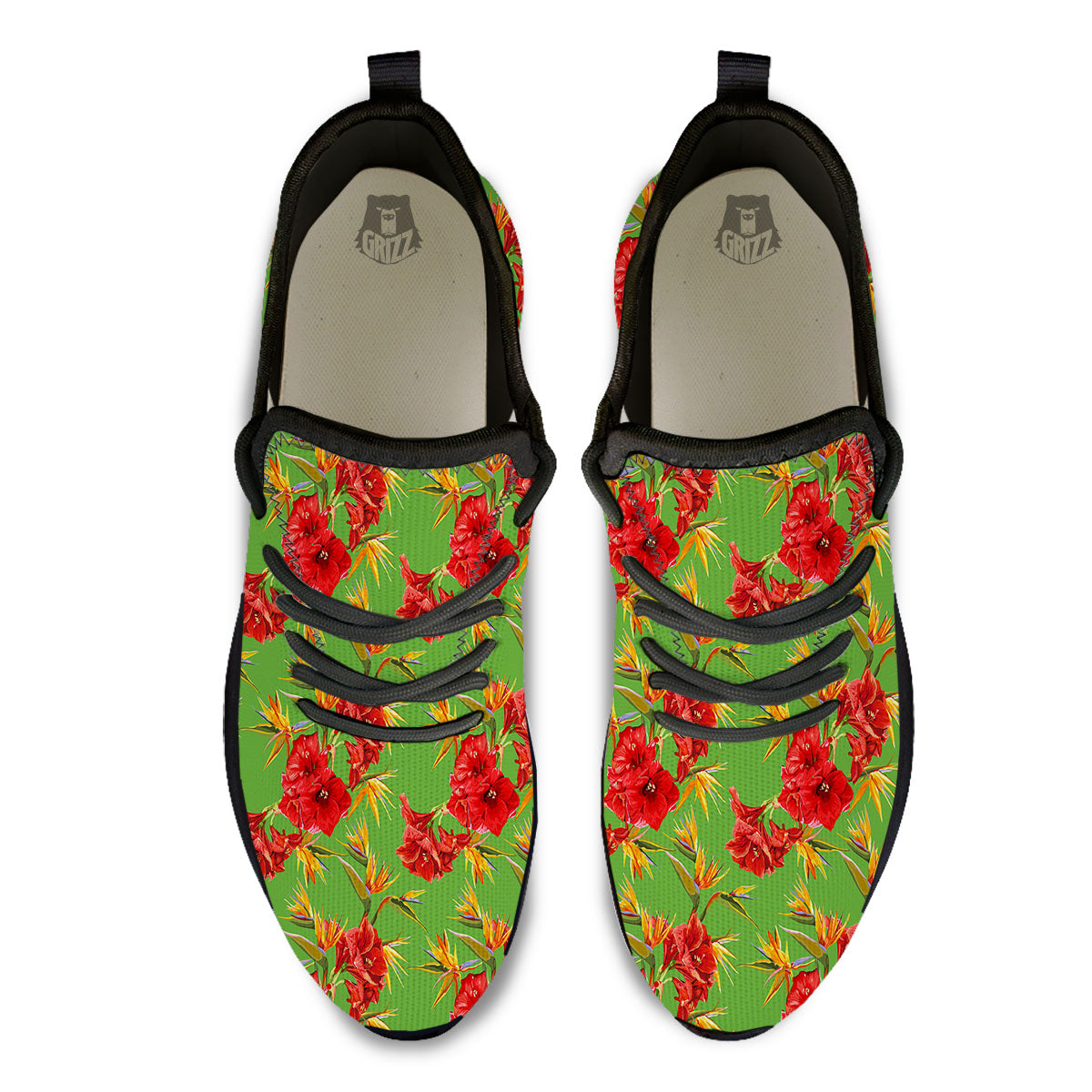 Japanese Amaryllis Yellow And Red Print Pattern Black Athletic Shoes-grizzshop