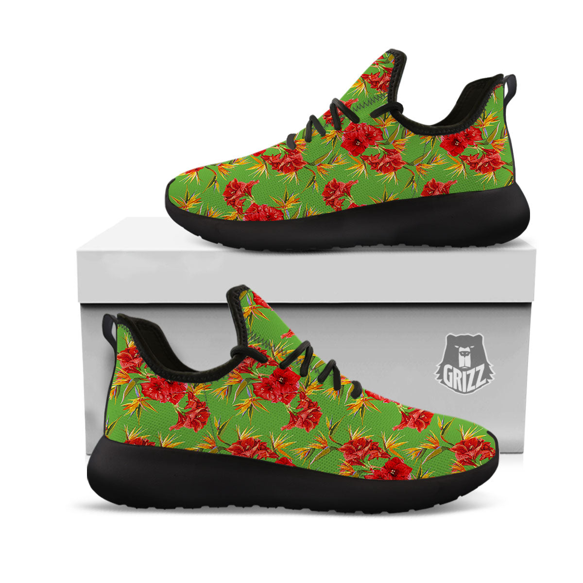 Japanese Amaryllis Yellow And Red Print Pattern Black Athletic Shoes-grizzshop