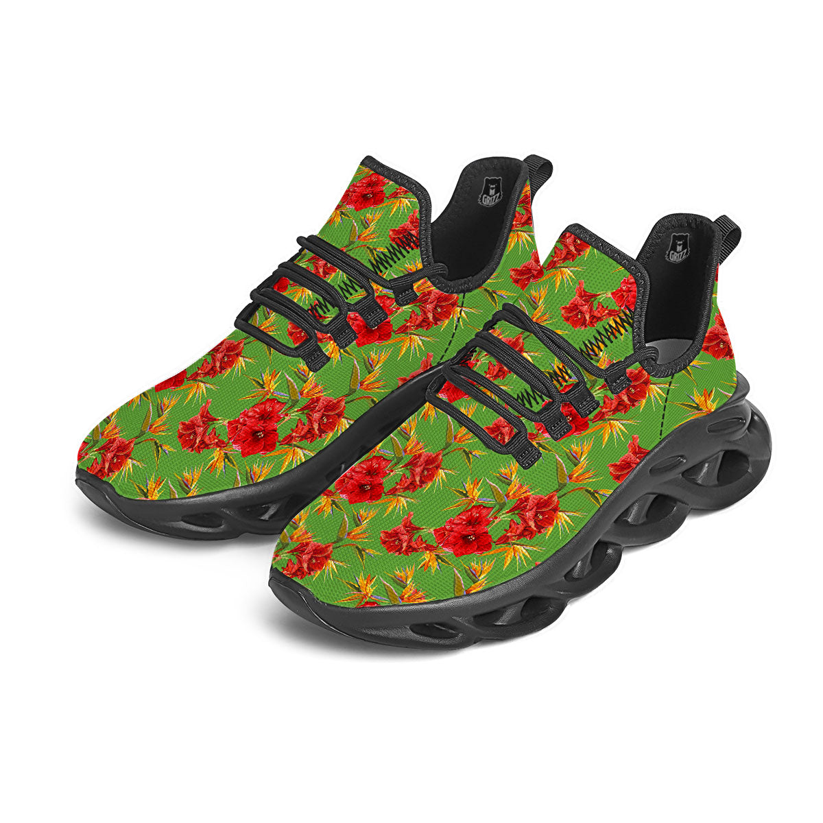 Japanese Amaryllis Yellow And Red Print Pattern Black Running Shoes-grizzshop