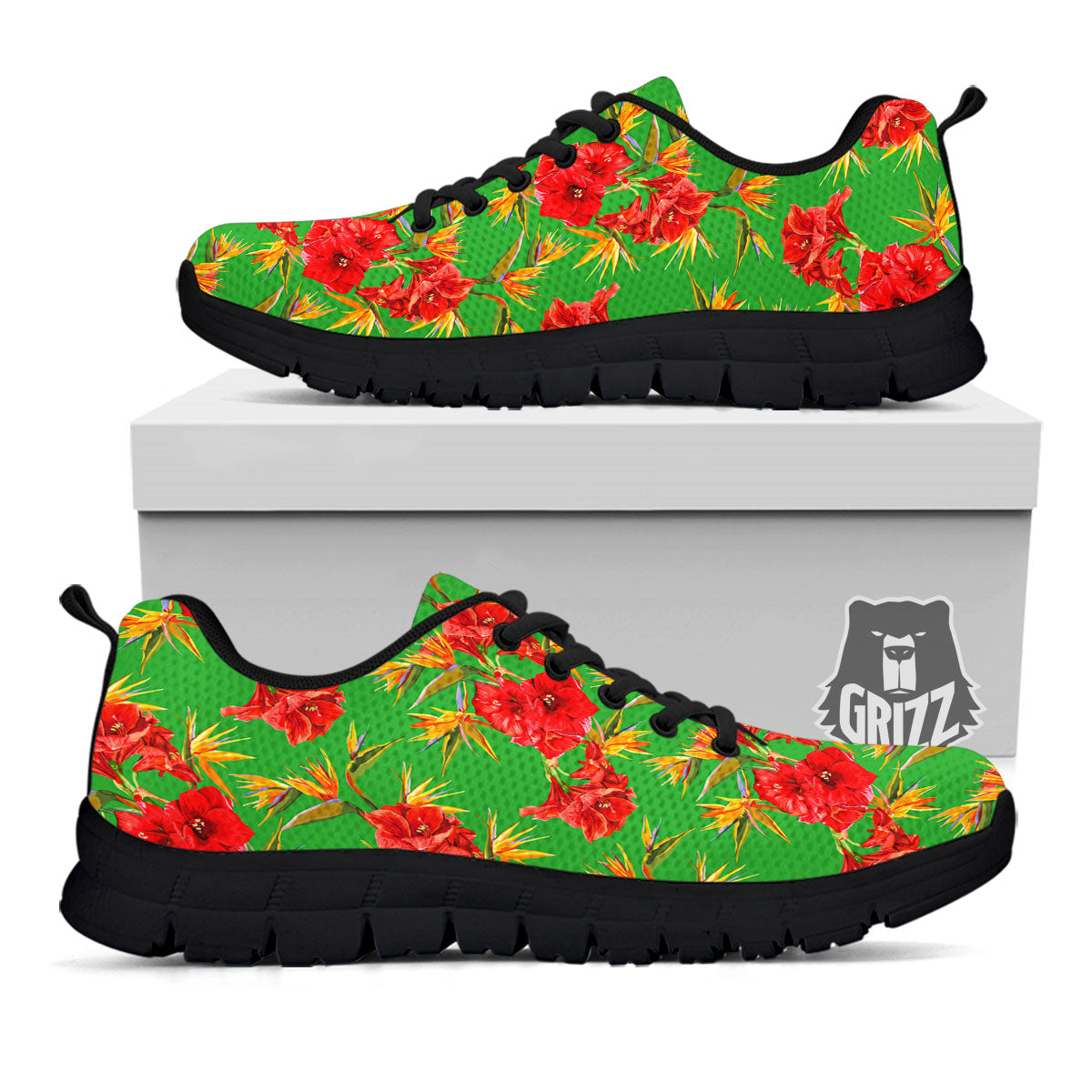 Japanese Amaryllis Yellow And Red Print Pattern Black Sneaker-grizzshop