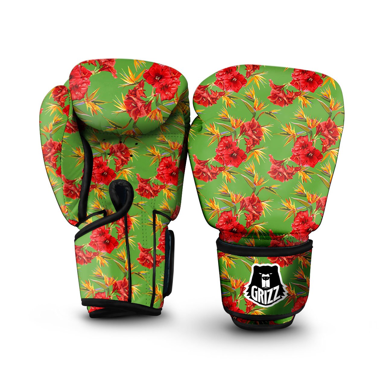 Japanese Amaryllis Yellow And Red Print Pattern Boxing Gloves-grizzshop