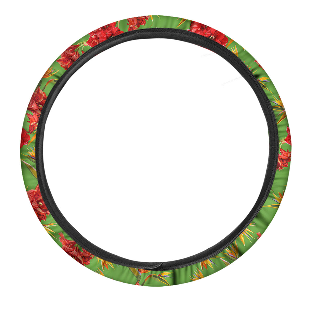 Japanese Amaryllis Yellow And Red Print Pattern Car Steering Wheel Cover-grizzshop