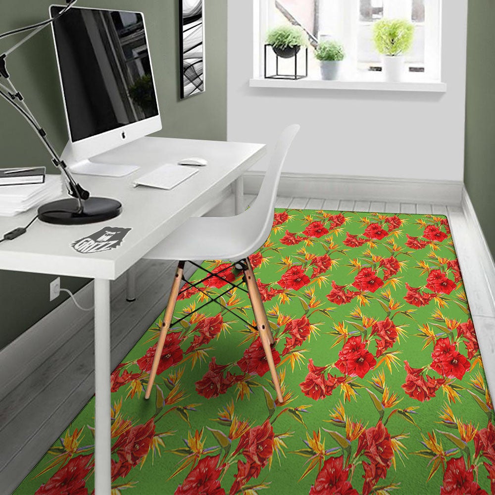 Japanese Amaryllis Yellow And Red Print Pattern Floor Mat-grizzshop
