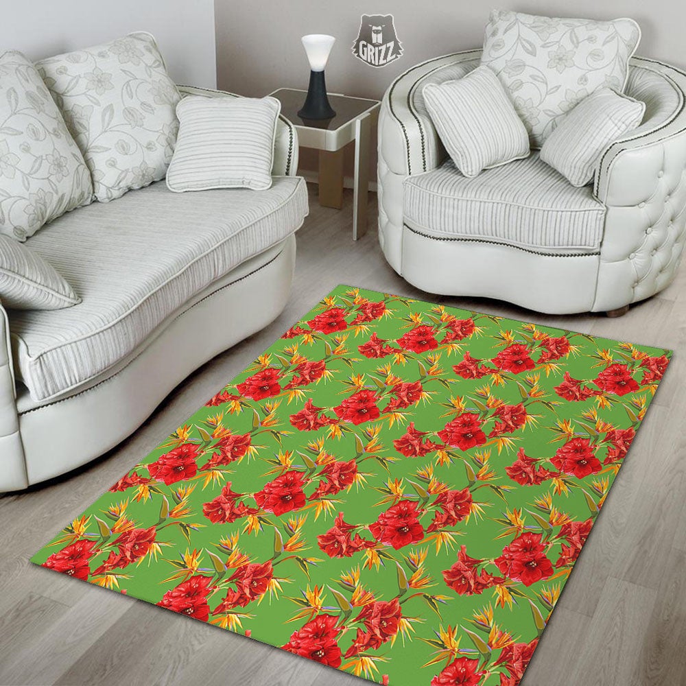 Japanese Amaryllis Yellow And Red Print Pattern Floor Mat-grizzshop