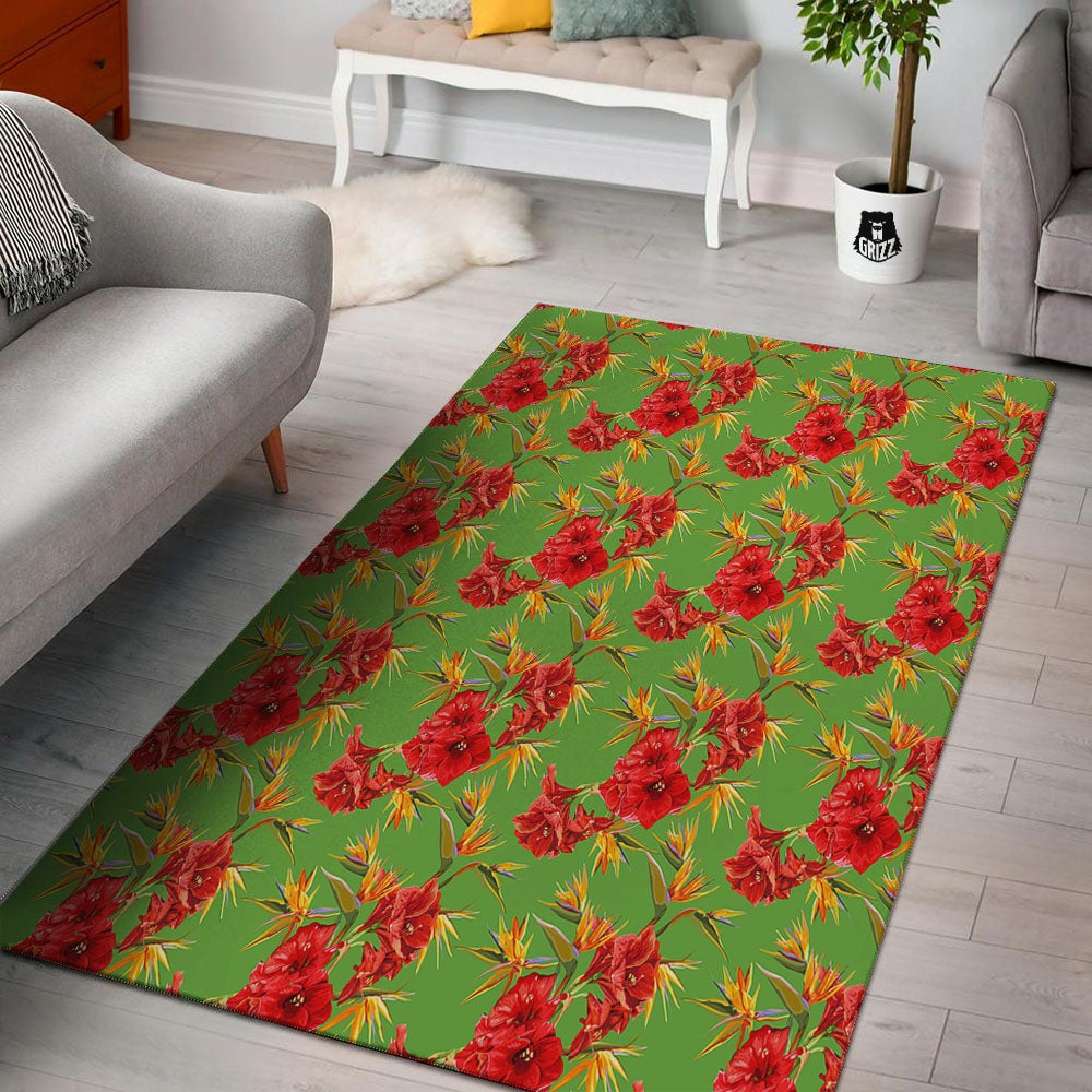 Japanese Amaryllis Yellow And Red Print Pattern Floor Mat-grizzshop