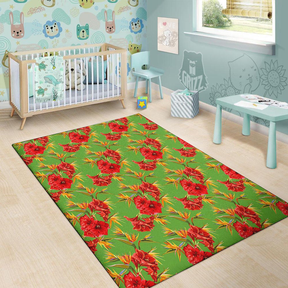 Japanese Amaryllis Yellow And Red Print Pattern Floor Mat-grizzshop