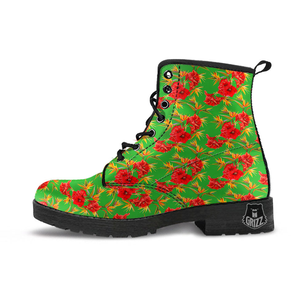 Japanese Amaryllis Yellow And Red Print Pattern Leather Boots-grizzshop