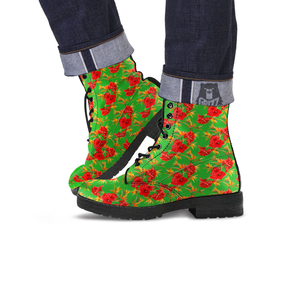 Japanese Amaryllis Yellow And Red Print Pattern Leather Boots-grizzshop