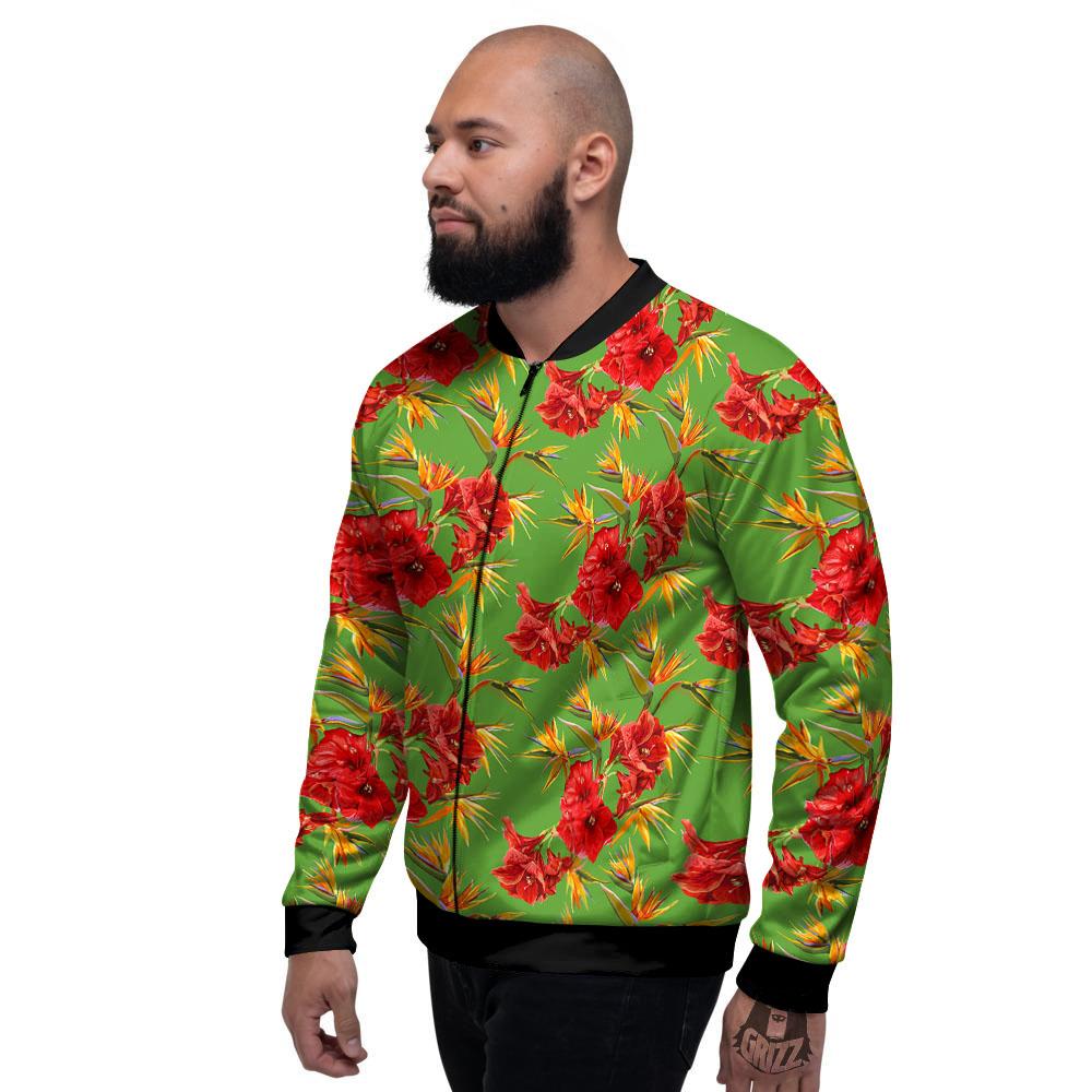 Japanese Amaryllis Yellow And Red Print Pattern Men's Bomber Jacket-grizzshop