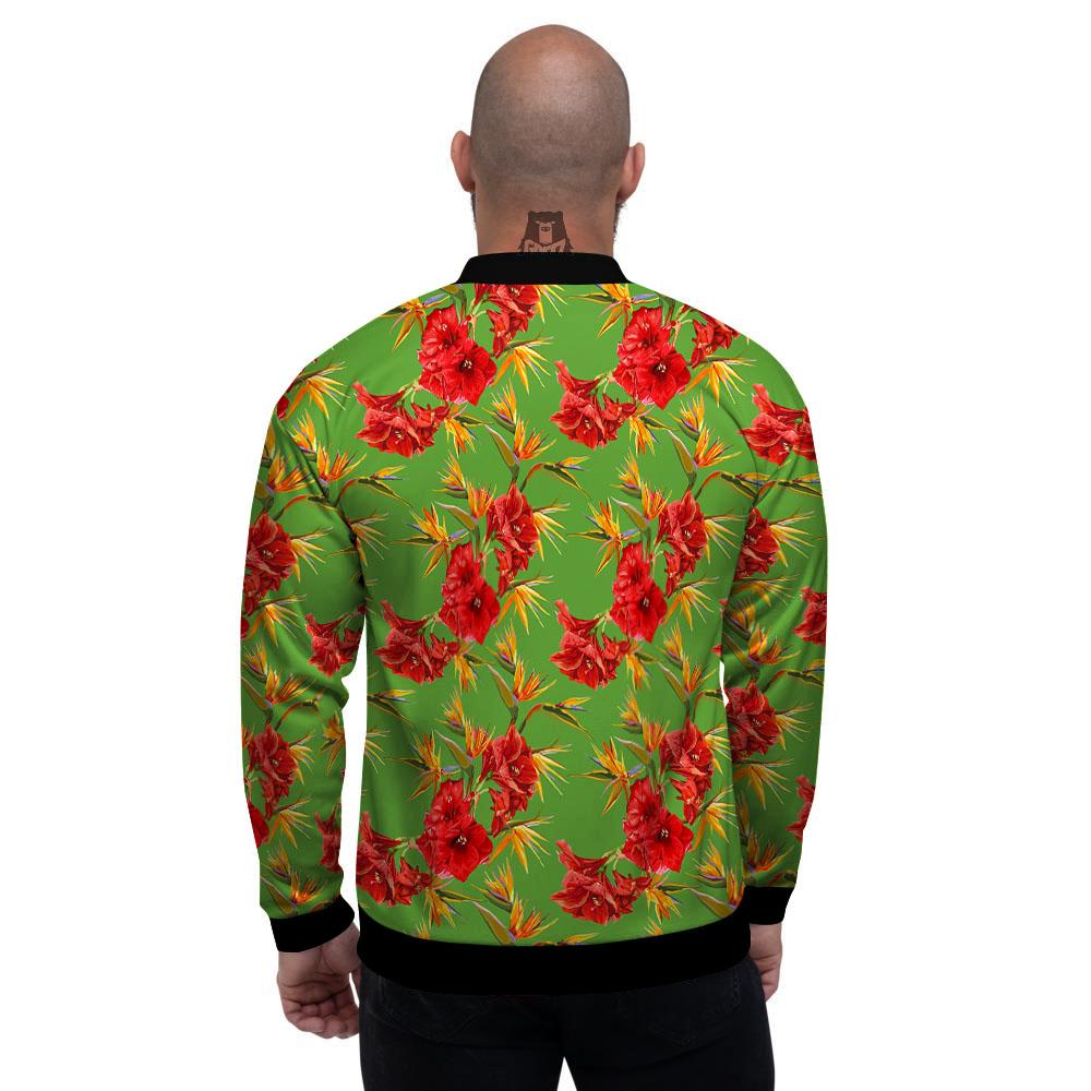Japanese Amaryllis Yellow And Red Print Pattern Men's Bomber Jacket-grizzshop
