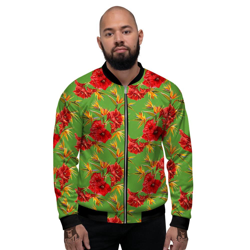 Japanese Amaryllis Yellow And Red Print Pattern Men's Bomber Jacket-grizzshop
