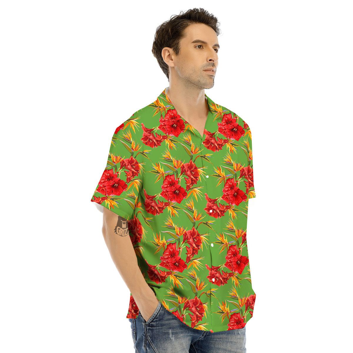 Japanese Amaryllis Yellow And Red Print Pattern Men's Hawaiian Shirt-grizzshop
