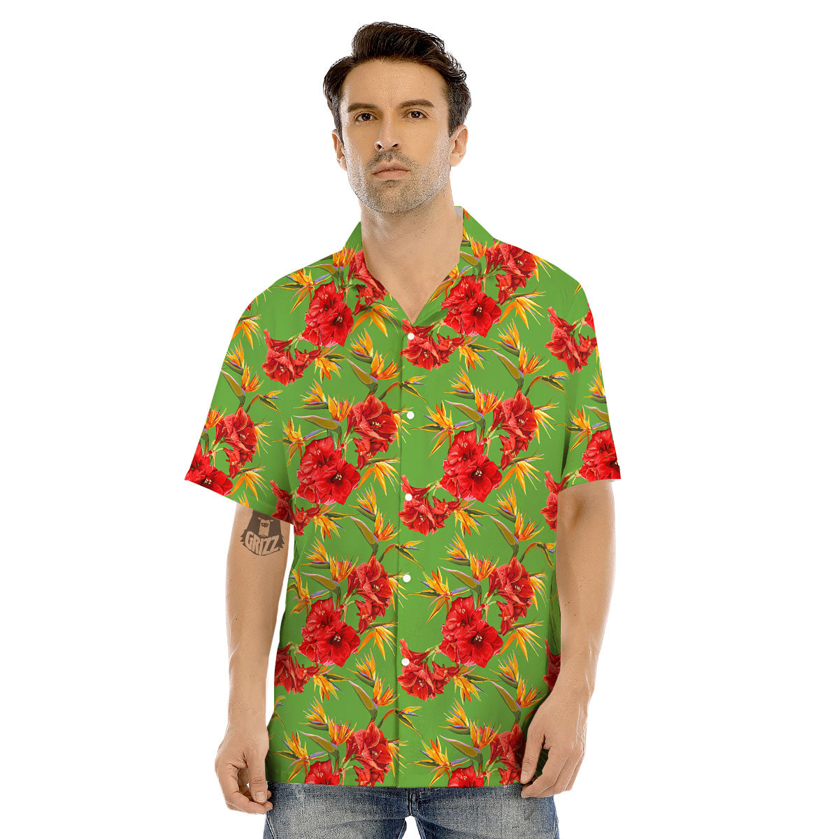 Japanese Amaryllis Yellow And Red Print Pattern Men's Hawaiian Shirt-grizzshop